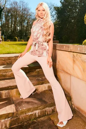 Lucy - Pink High Waisted Kick Flare Trousers