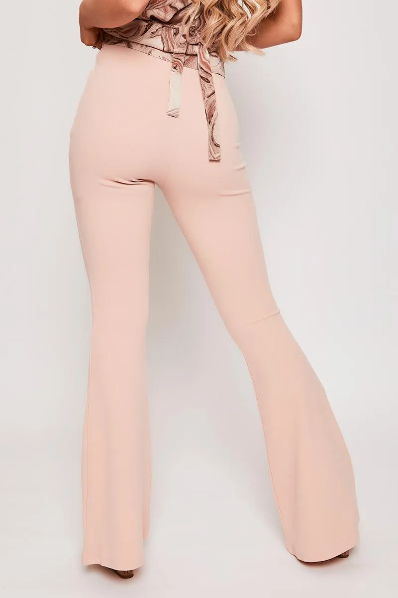 Lucy - Pink High Waisted Kick Flare Trousers