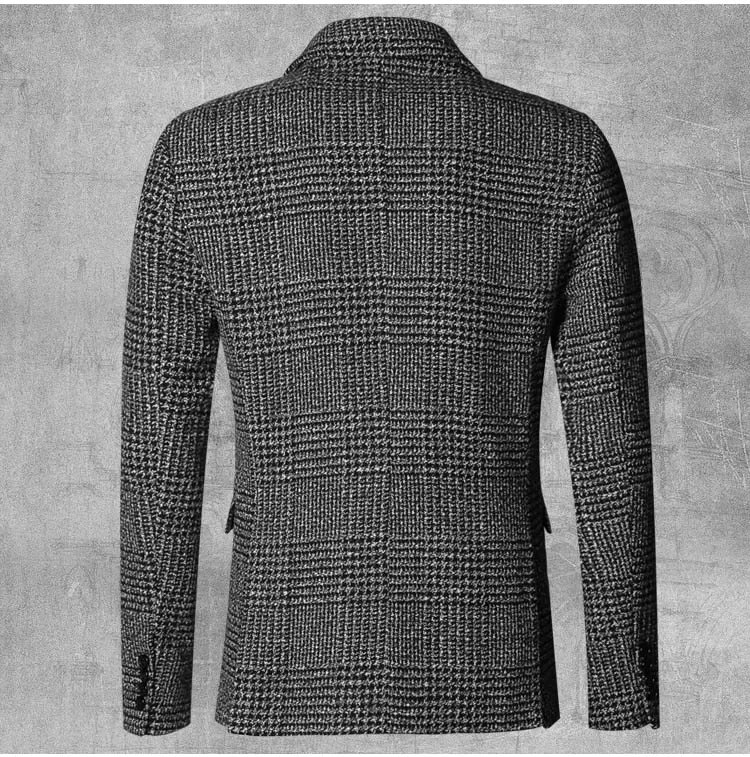 Men's Autumn/Winter European Style Slim Lattice Woolen Blazer