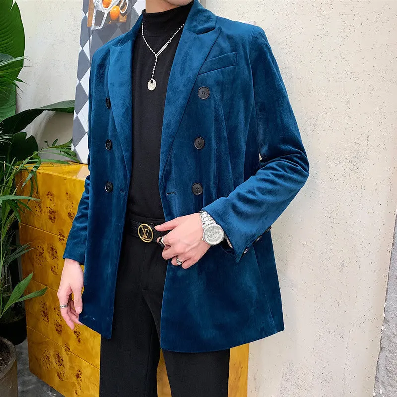 Men's Casual Double Breasted Velvet Blazer