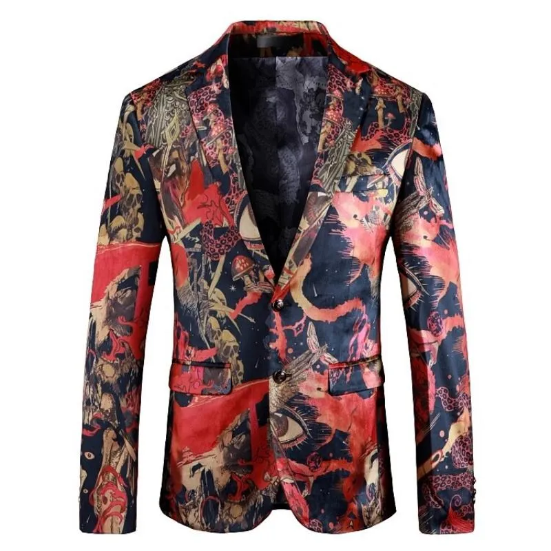 Men's Casual Slim Fit Blazer With Print