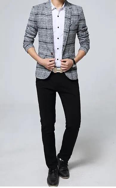 Men's Spring Casual Cotton Plaid Slim Blazer