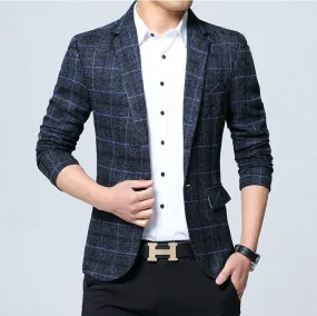 Men's Spring Casual Cotton Plaid Slim Blazer