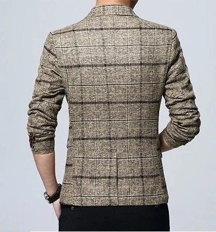 Men's Spring Casual Cotton Plaid Slim Blazer