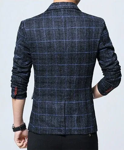 Men's Spring Casual Cotton Plaid Slim Blazer