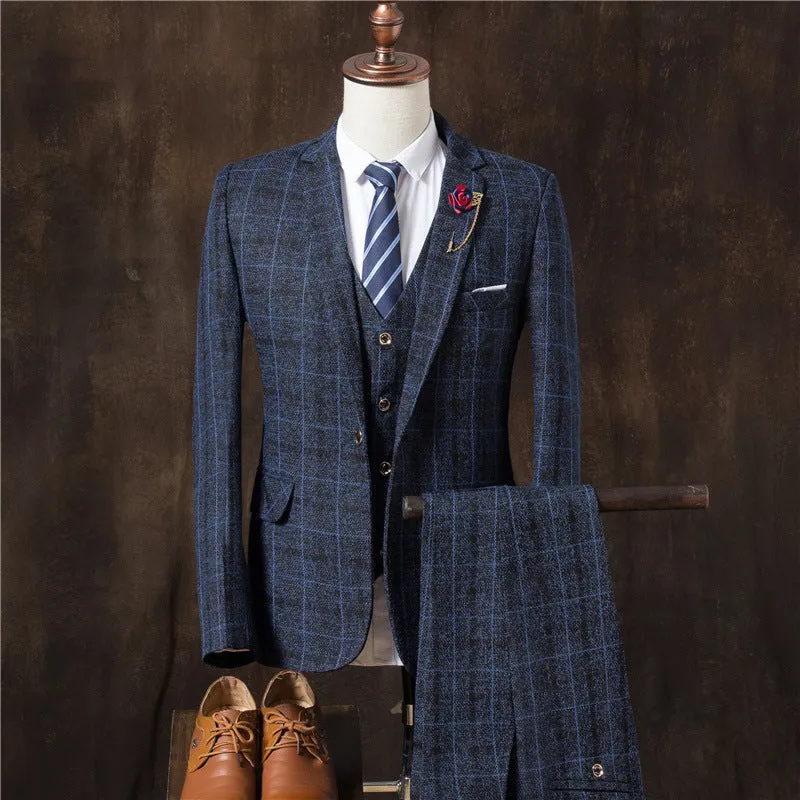 Men’s Vintage Plaid 3-Piece Suit – Classic Wedding and Formal Attire