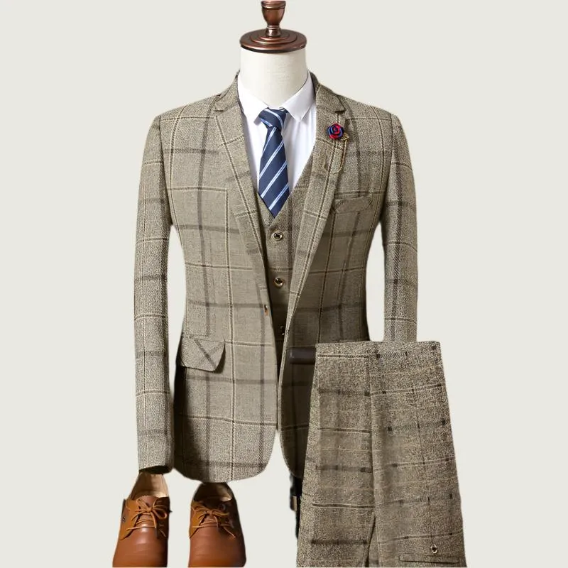 Men’s Vintage Plaid 3-Piece Suit – Classic Wedding and Formal Attire