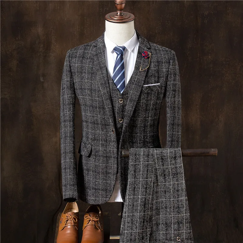 Men’s Vintage Plaid 3-Piece Suit – Classic Wedding and Formal Attire