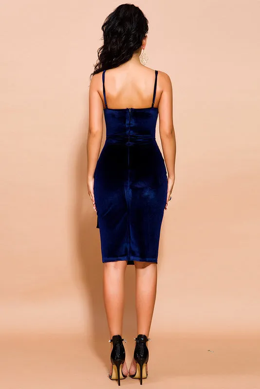 Midi Dark Royal Blue Velvet Cocktail Party Dresses