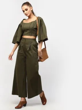 Olive Green Fray Style Cotton Co-Ord Set