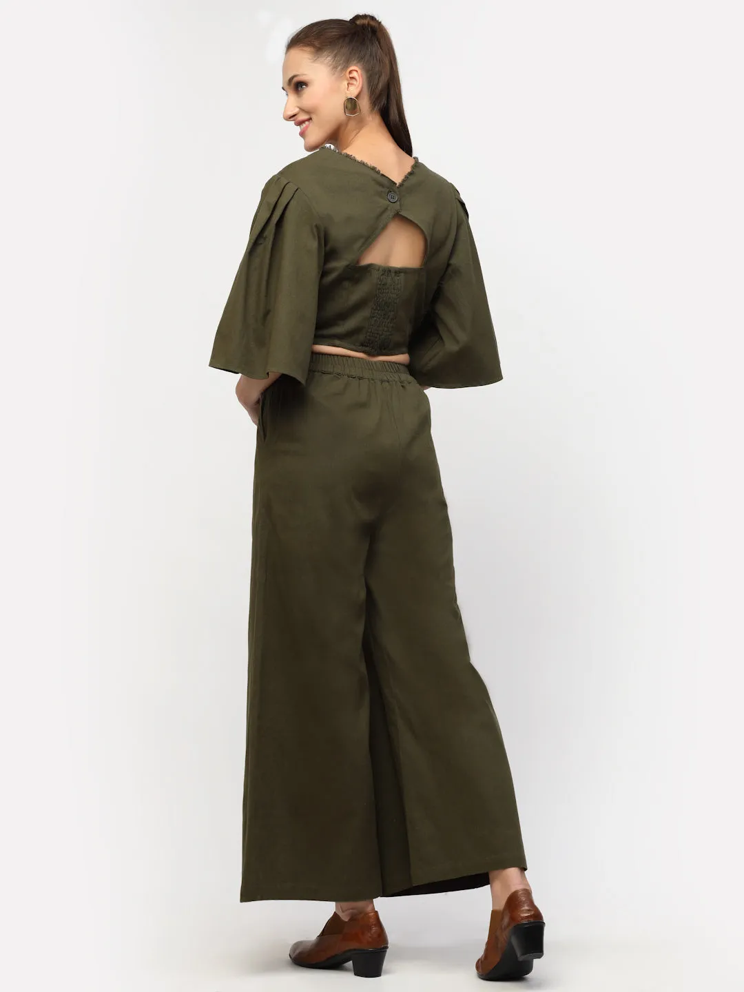 Olive Green Fray Style Cotton Co-Ord Set