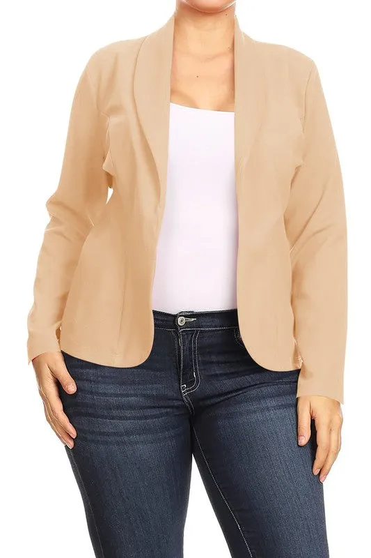 Plus Size Open front Long sleeves Waist length blazer jacket