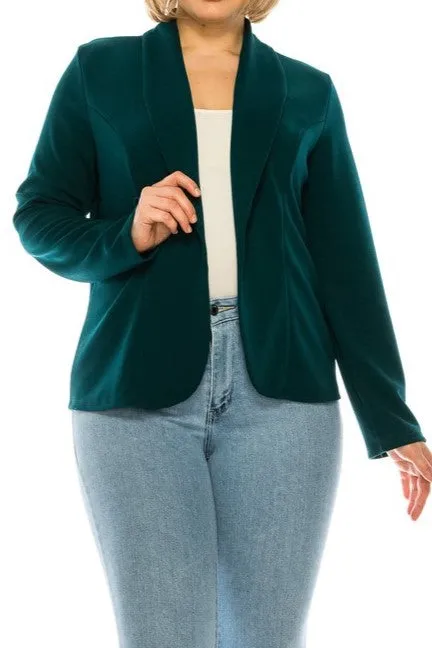 Plus Size Open front Long sleeves Waist length blazer jacket