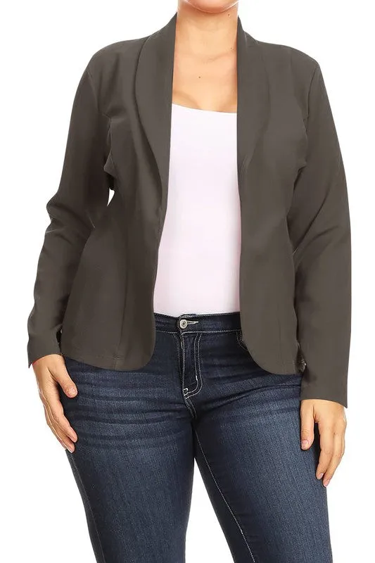 Plus Size Open front Long sleeves Waist length blazer jacket