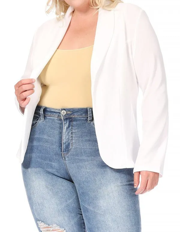 Plus Size Open front Long sleeves Waist length blazer jacket