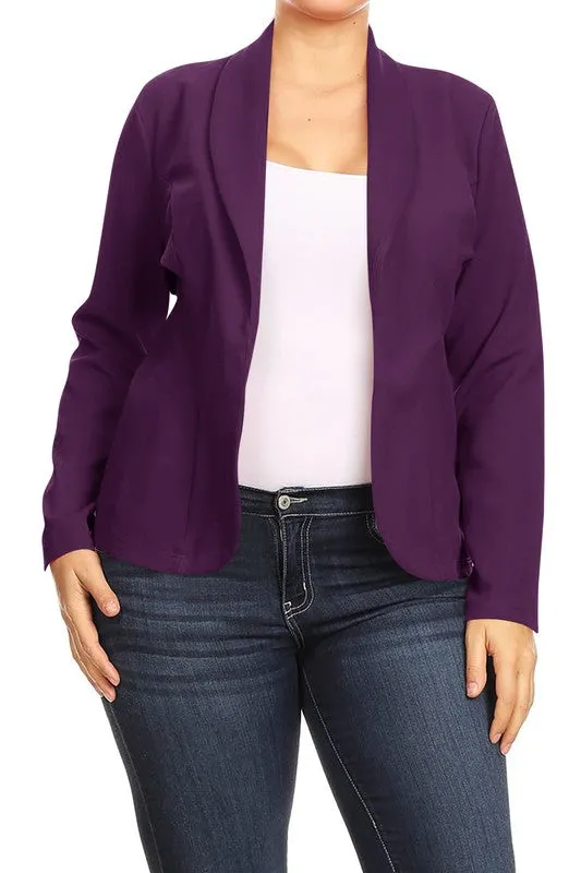 Plus Size Open front Long sleeves Waist length blazer jacket