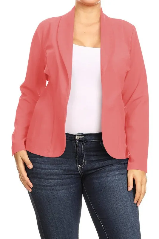 Plus Size Open front Long sleeves Waist length blazer jacket