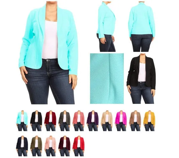 Plus Size Open front Long sleeves Waist length blazer jacket