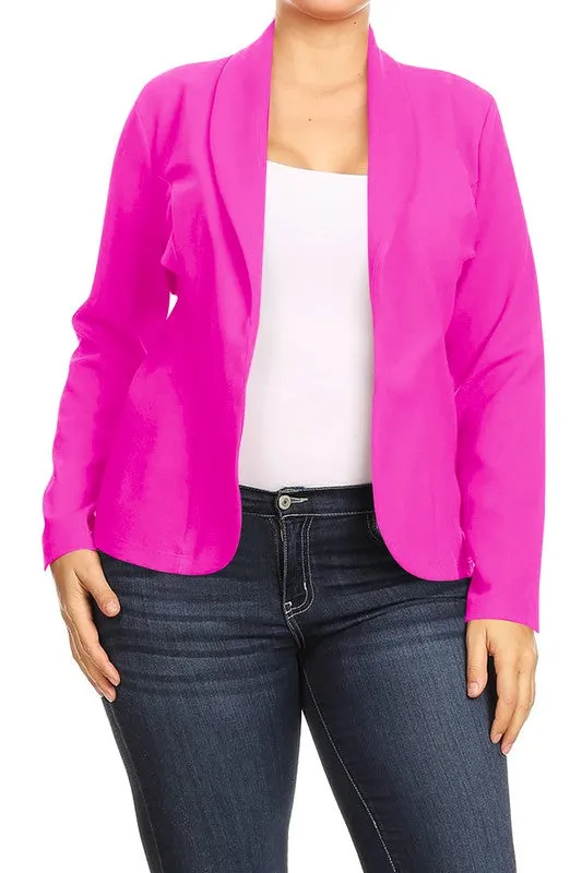 Plus Size Open front Long sleeves Waist length blazer jacket