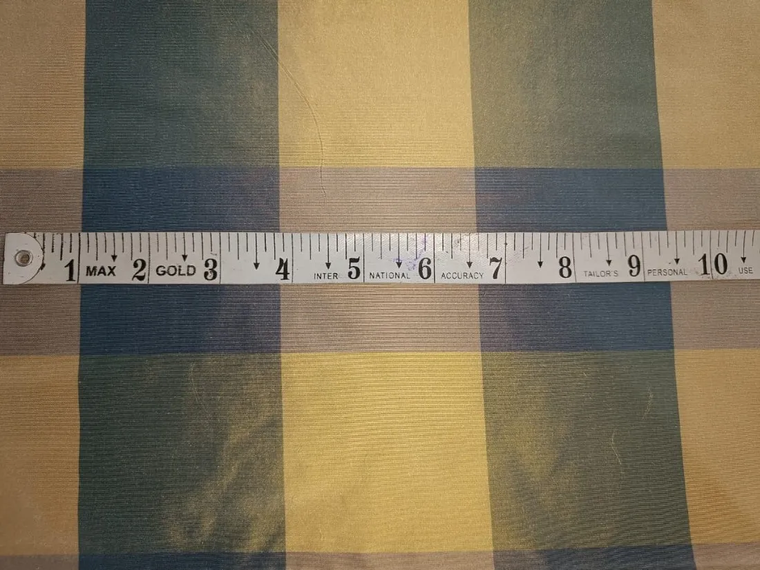 PURE SILK TAFFETA FABRIC Light Gold, Shades of Steel Blue COLOR plaids 54" wide TAF#C15[2]