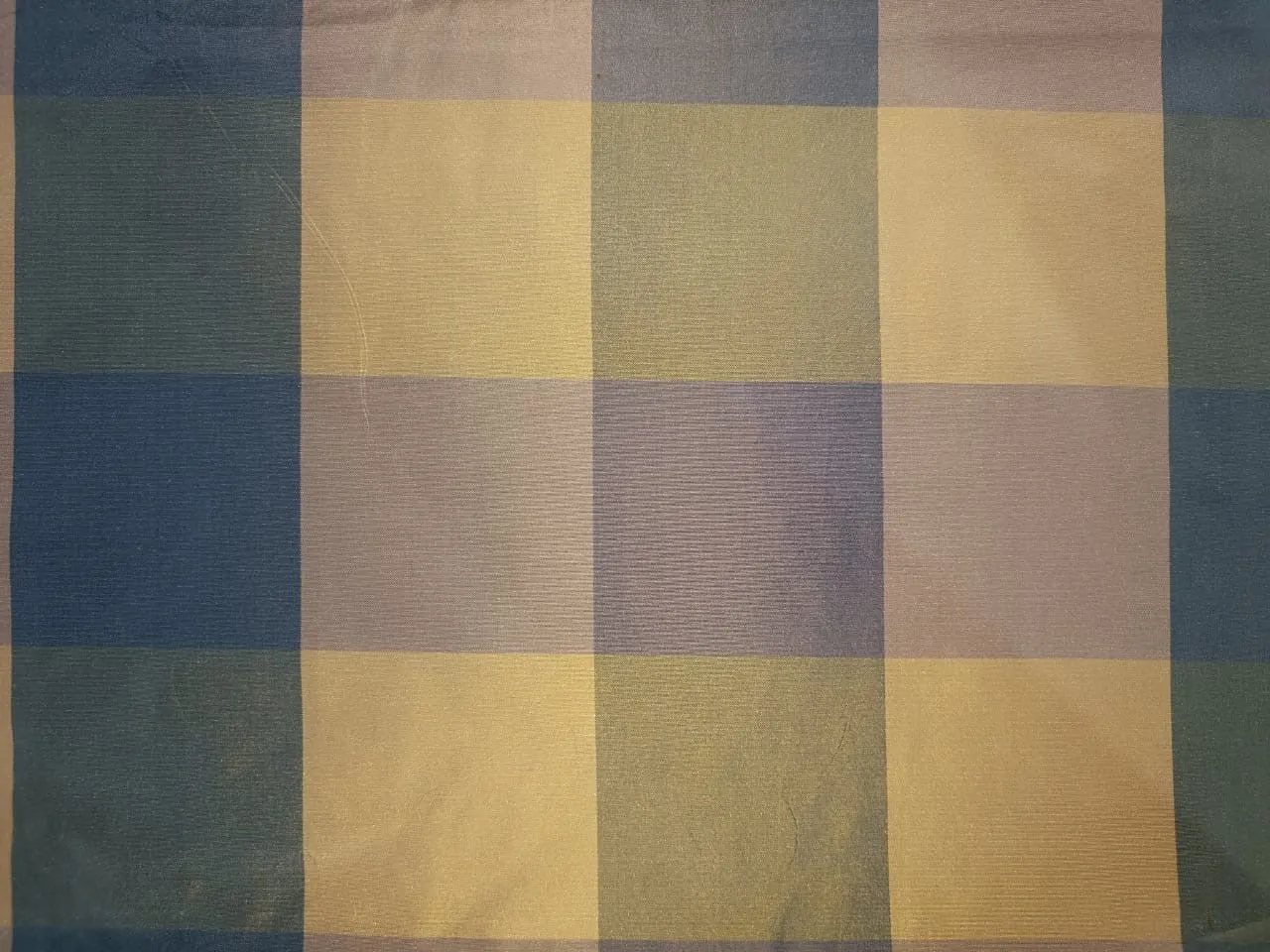 PURE SILK TAFFETA FABRIC Light Gold, Shades of Steel Blue COLOR plaids 54" wide TAF#C15[2]