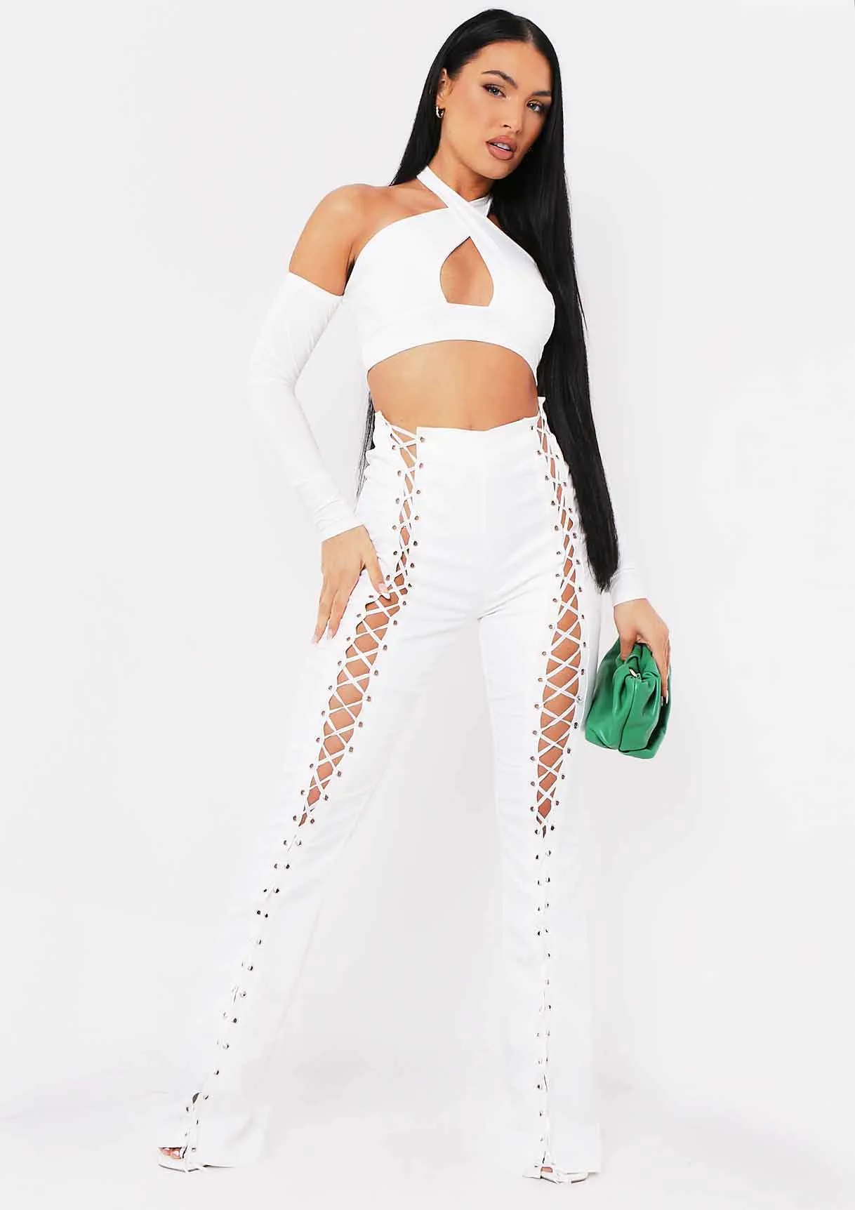 Ruby Ivory Lace Up High Waisted Trousers