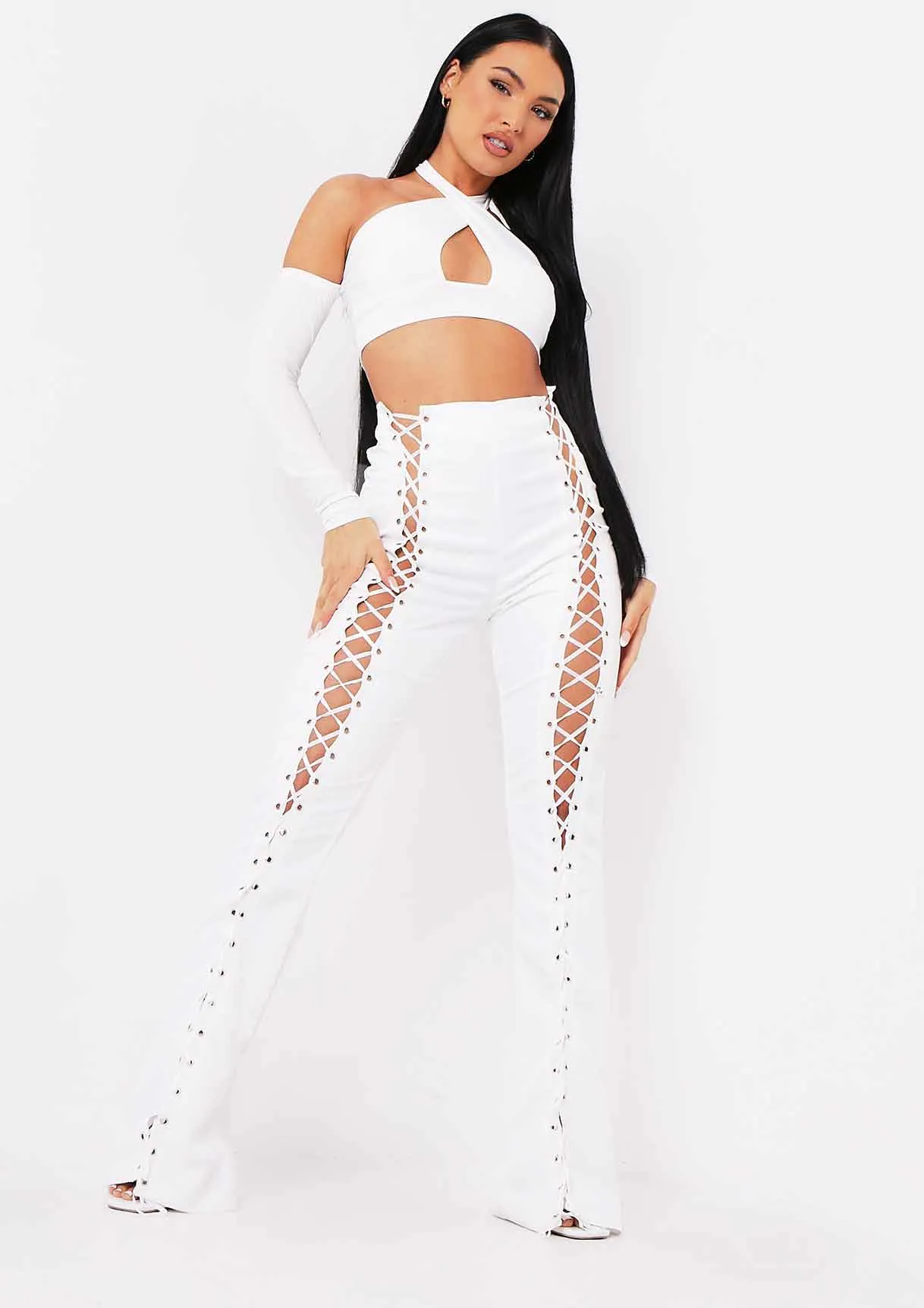 Ruby Ivory Lace Up High Waisted Trousers