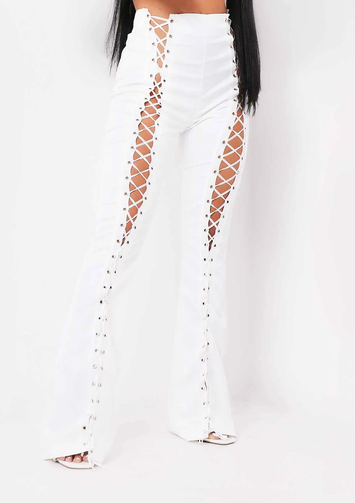 Ruby Ivory Lace Up High Waisted Trousers