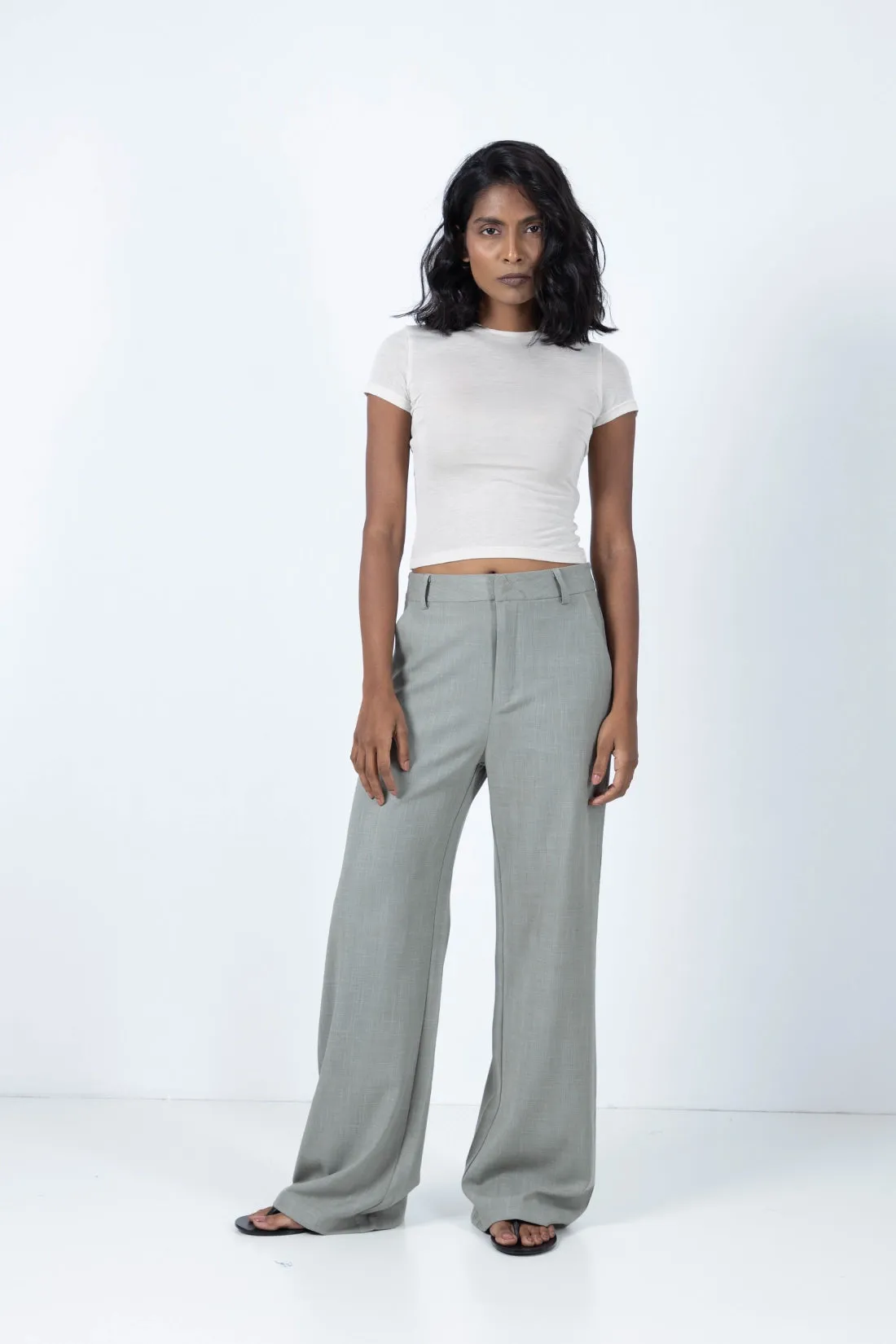 Sage Green Straight Fit Trouser