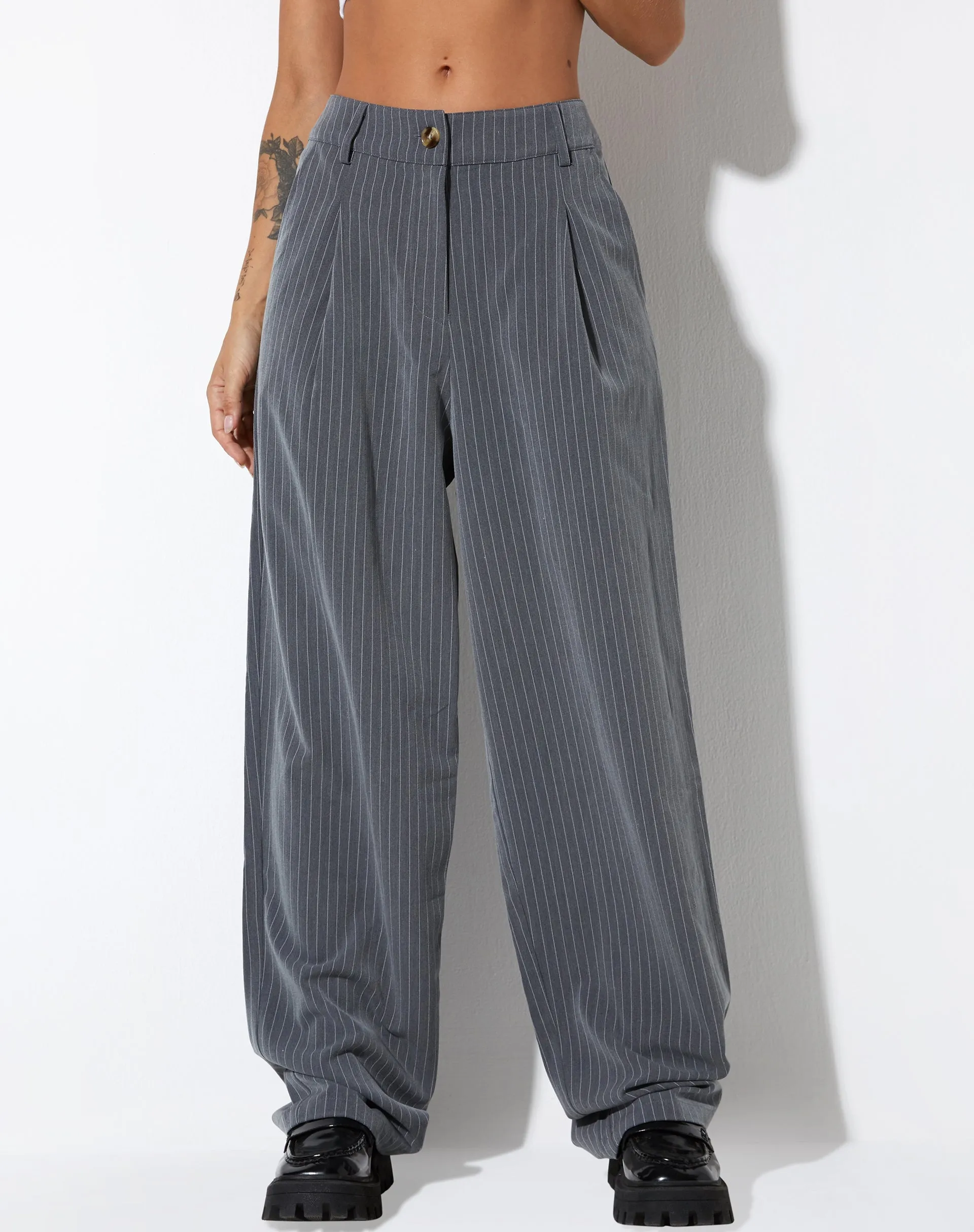 Sakila Tailored Trouser in Pinstripe Grey