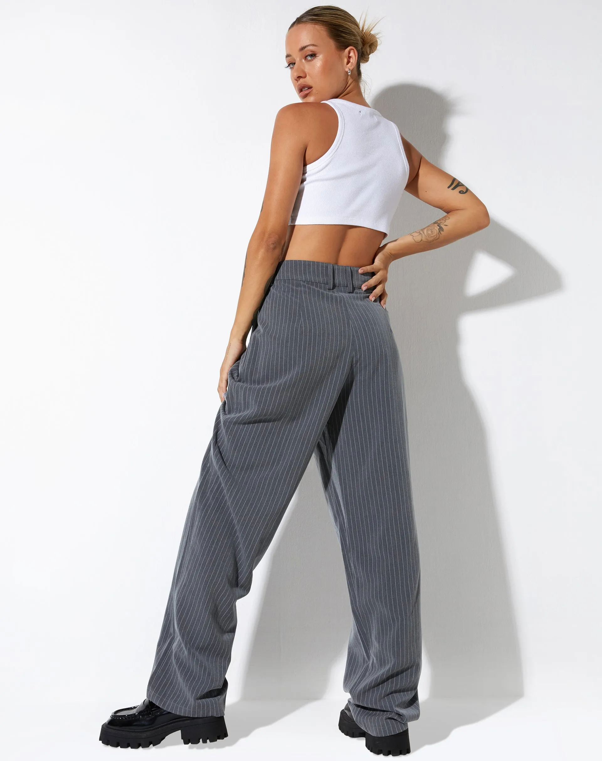 Sakila Tailored Trouser in Pinstripe Grey