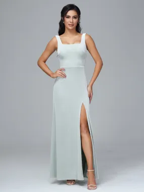 Scoop Straps Long Plus Size Bridesmaid Dresses With Split