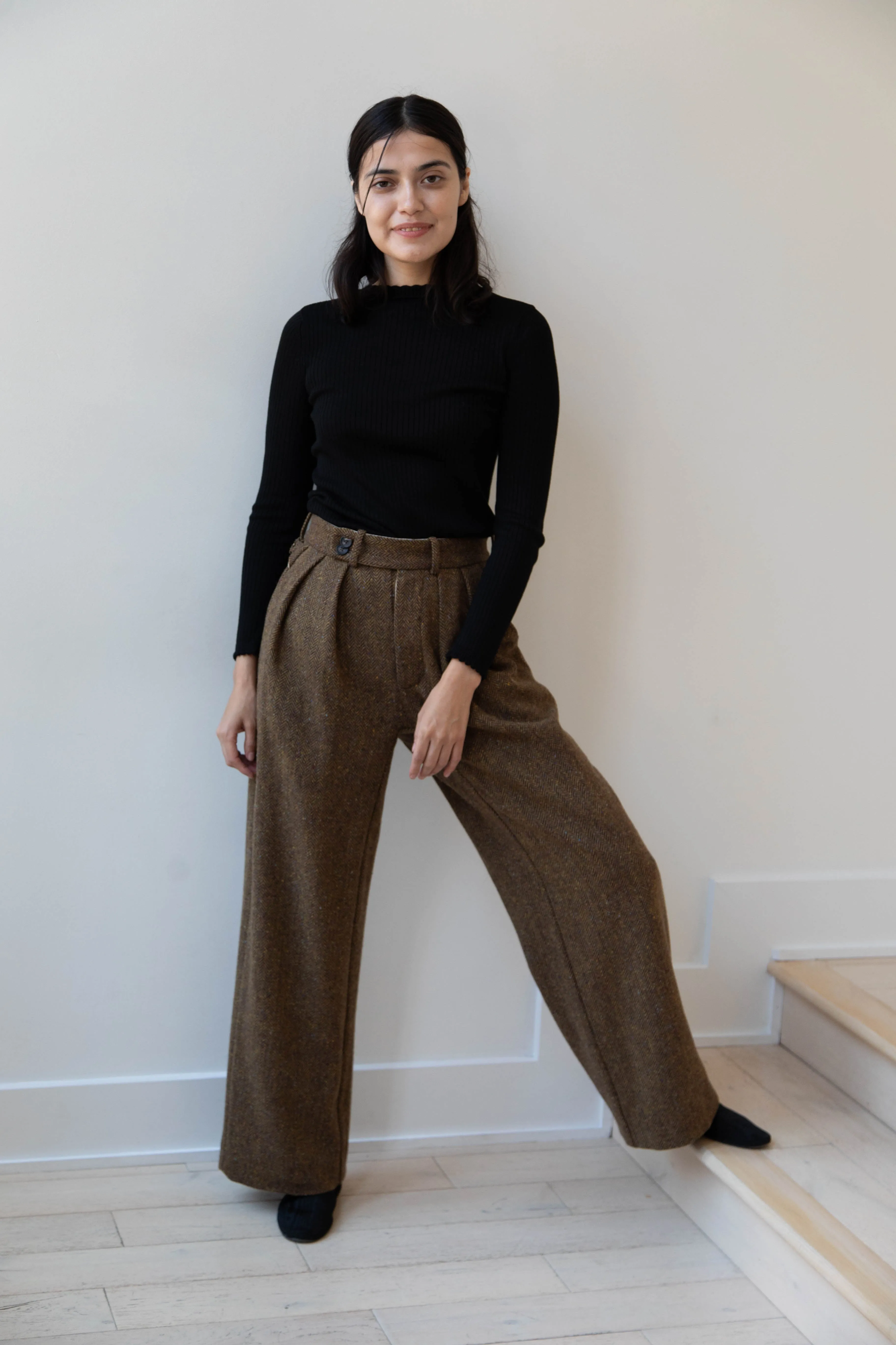 Seventyfive | Pleated Trouser in Donegal Herringbone