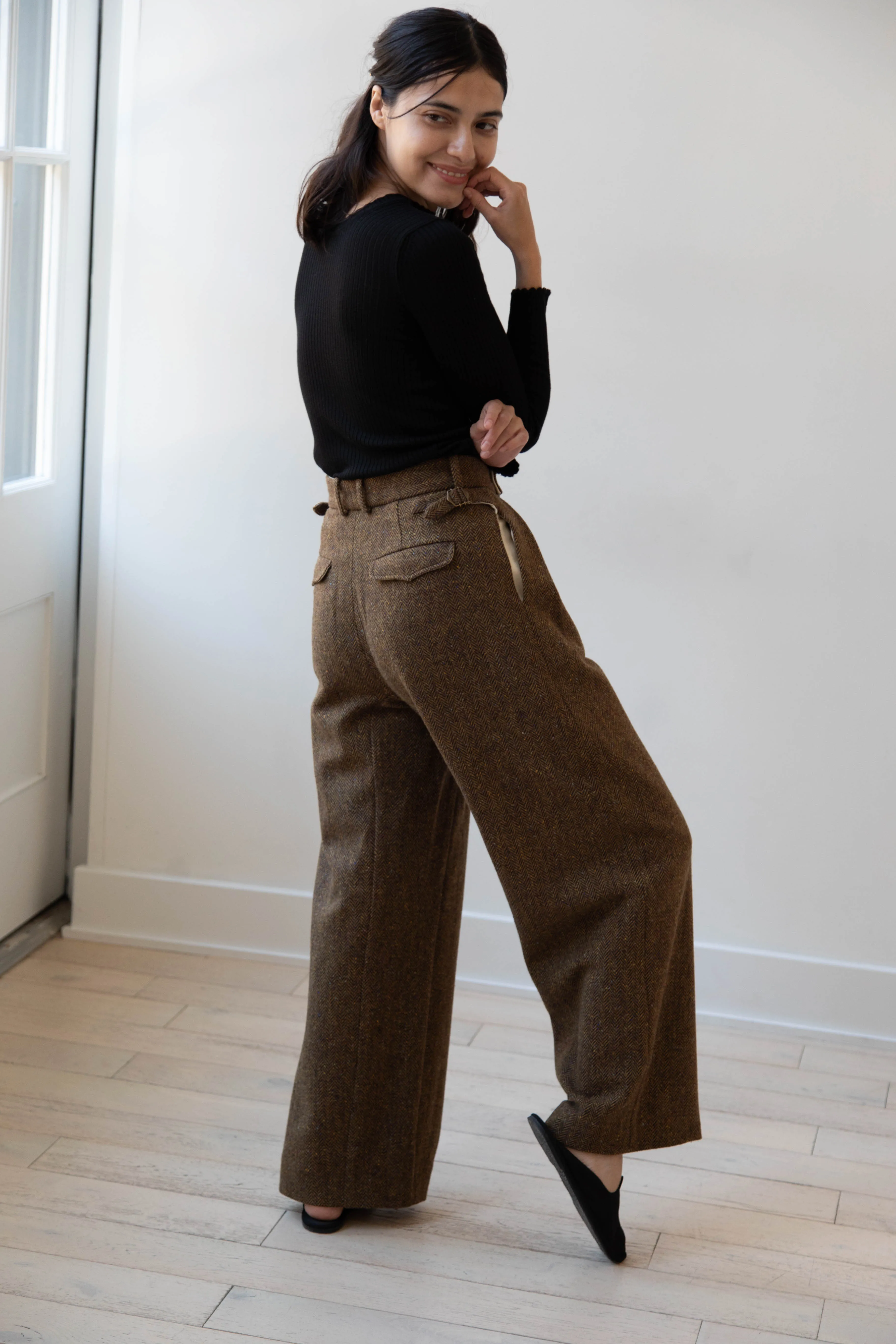 Seventyfive | Pleated Trouser in Donegal Herringbone