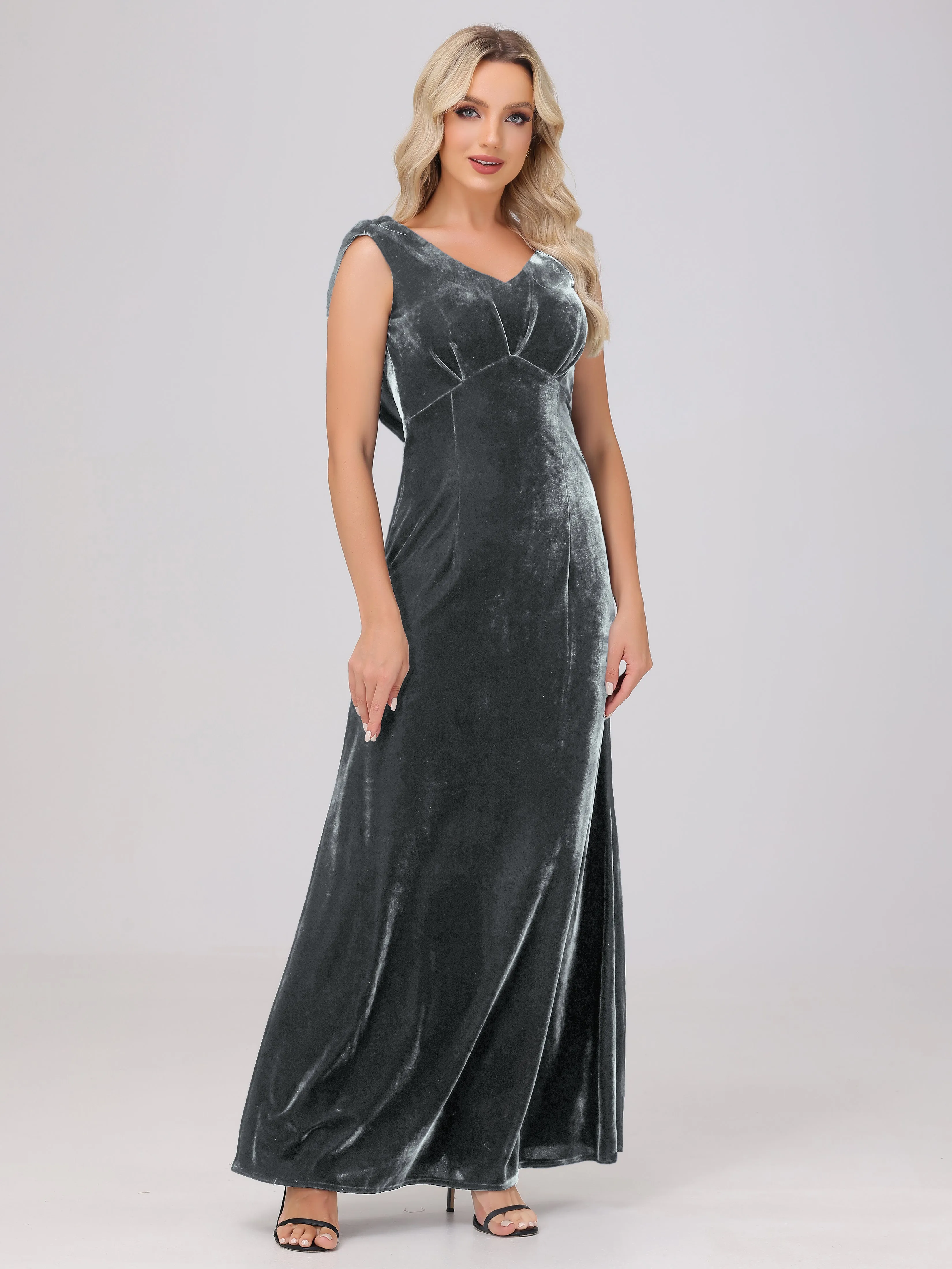 Sheath/Column Straps Pleats Long Velvet Bridesmaid Dresses