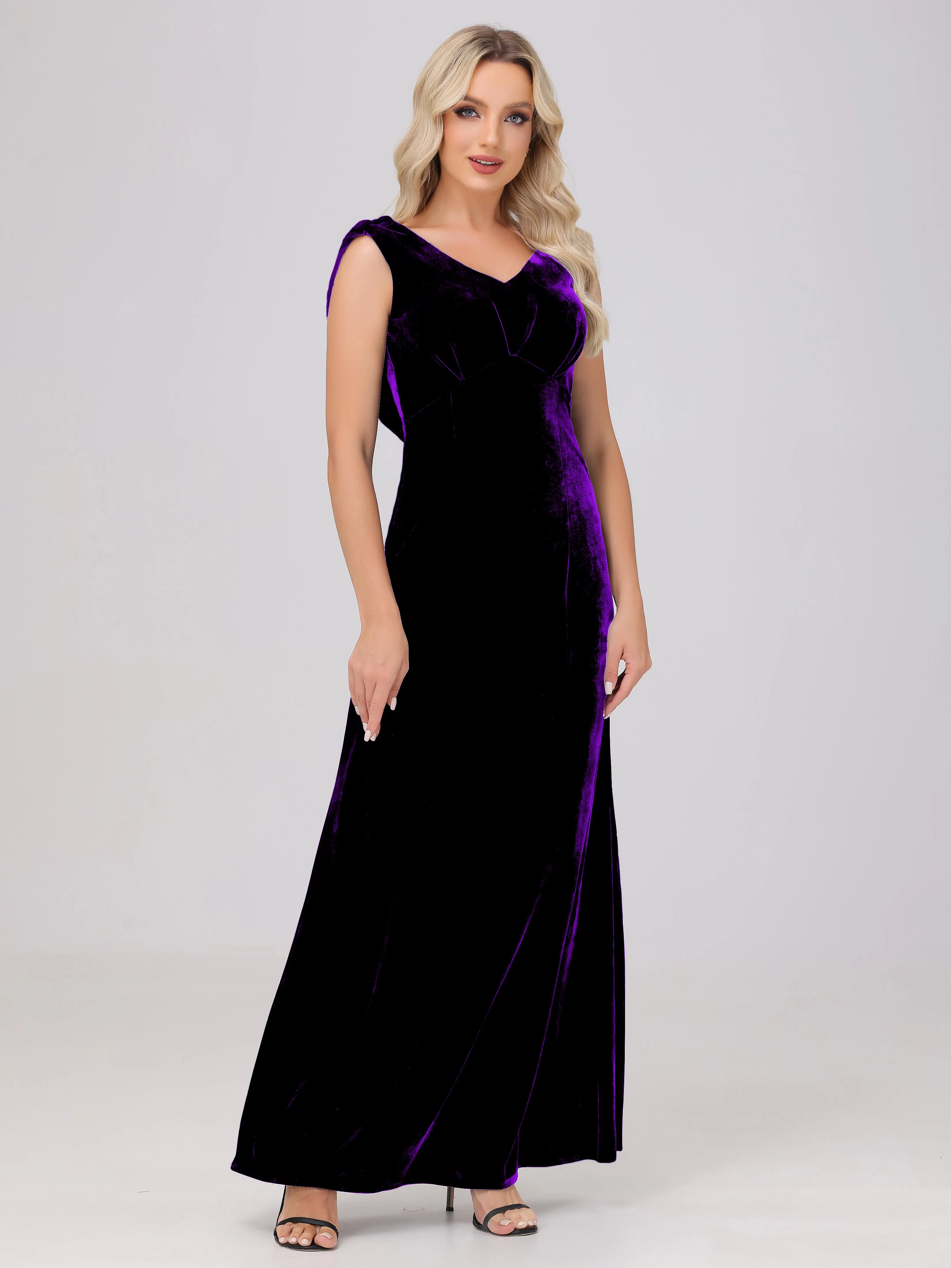 Sheath/Column Straps Pleats Long Velvet Bridesmaid Dresses