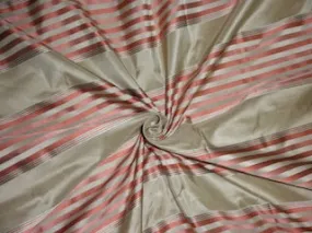 Silk Taffeta Fabric Dark Salmon &amp; Dark Dusty Cream colour with satin stripes 54&quot; wide