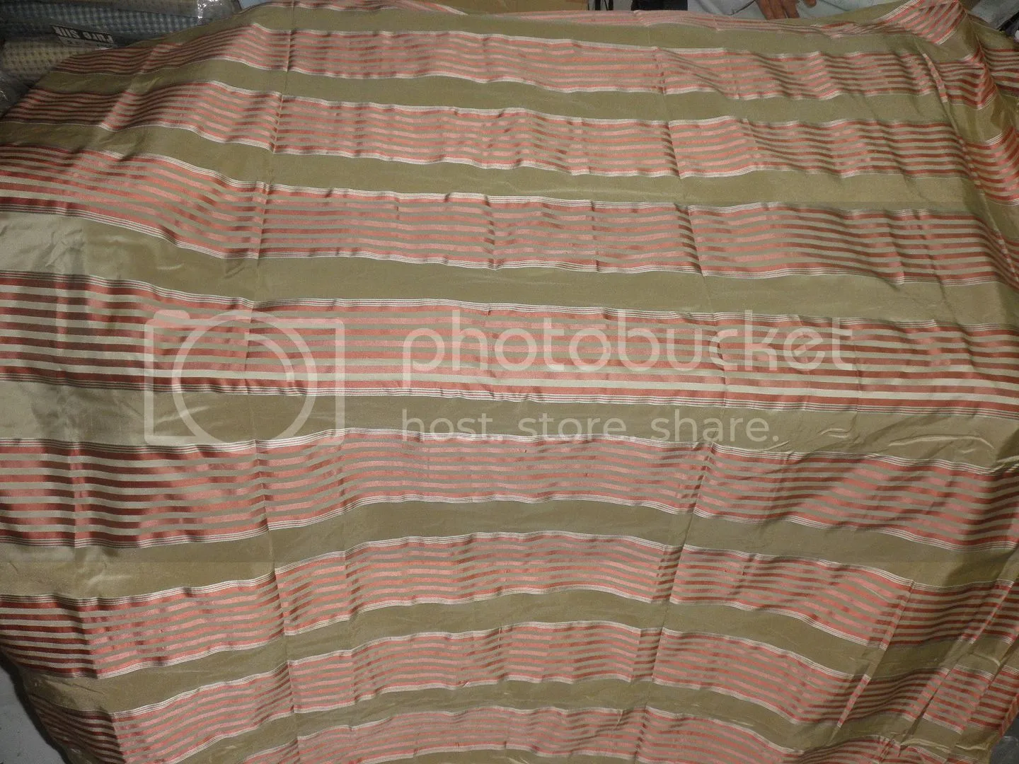 Silk Taffeta Fabric Dark Salmon &amp; Dark Dusty Cream colour with satin stripes 54&quot; wide