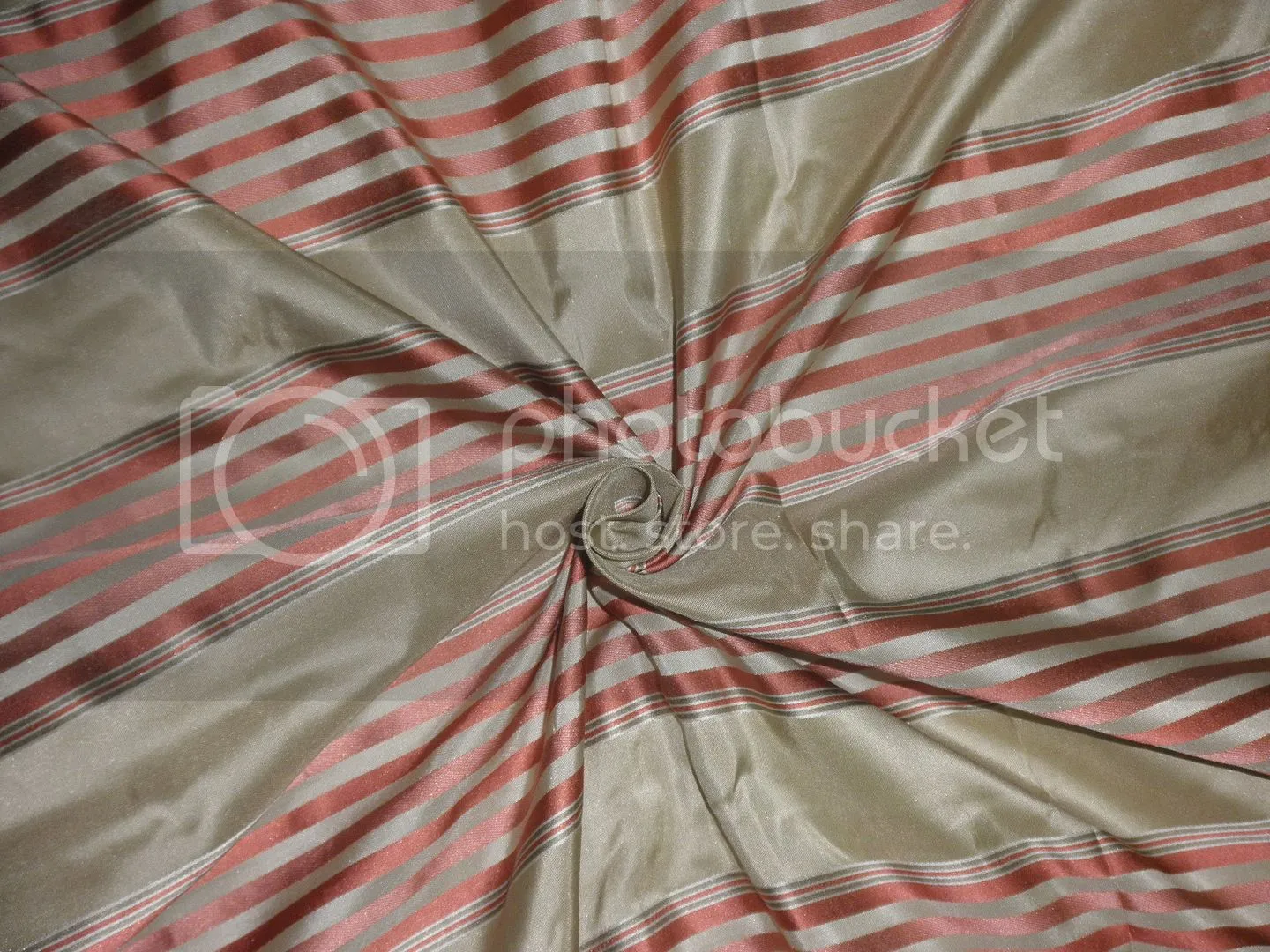 Silk Taffeta Fabric Dark Salmon &amp; Dark Dusty Cream colour with satin stripes 54&quot; wide