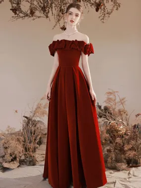 Simple Off The Shoulder Burgundy Velvet Prom Dress Formal Dress