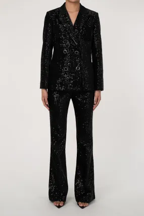 Sparkly Sequin Double Breasted High Waist Flared Pant Two Piece Blazer Set