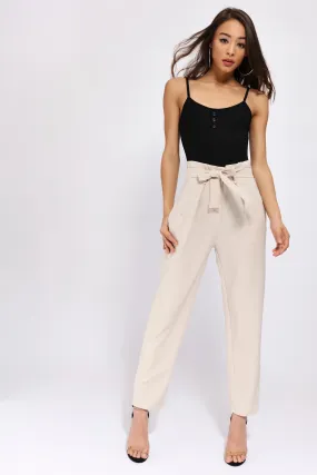 Stone High Waisted Belted Trousers