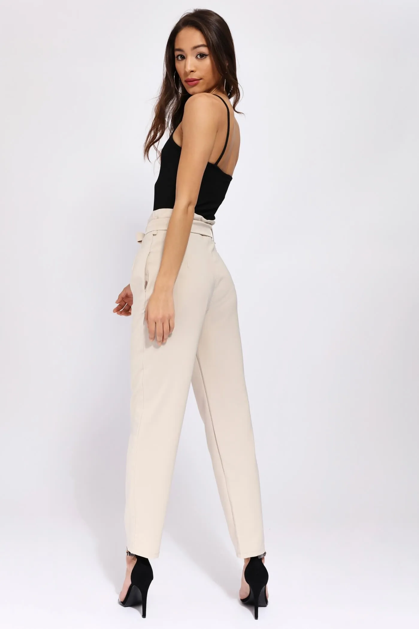 Stone High Waisted Belted Trousers