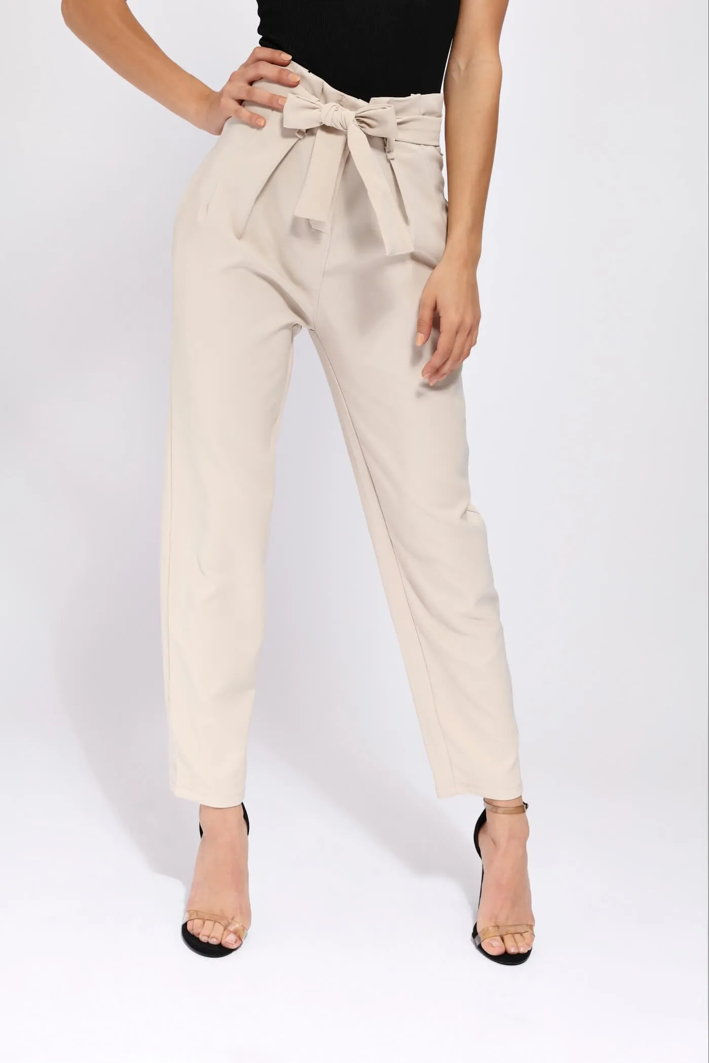 Stone High Waisted Belted Trousers