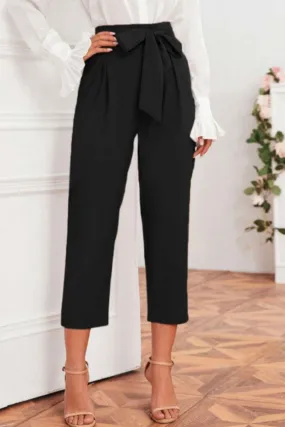 Tie Front Cropped Tailored Pants