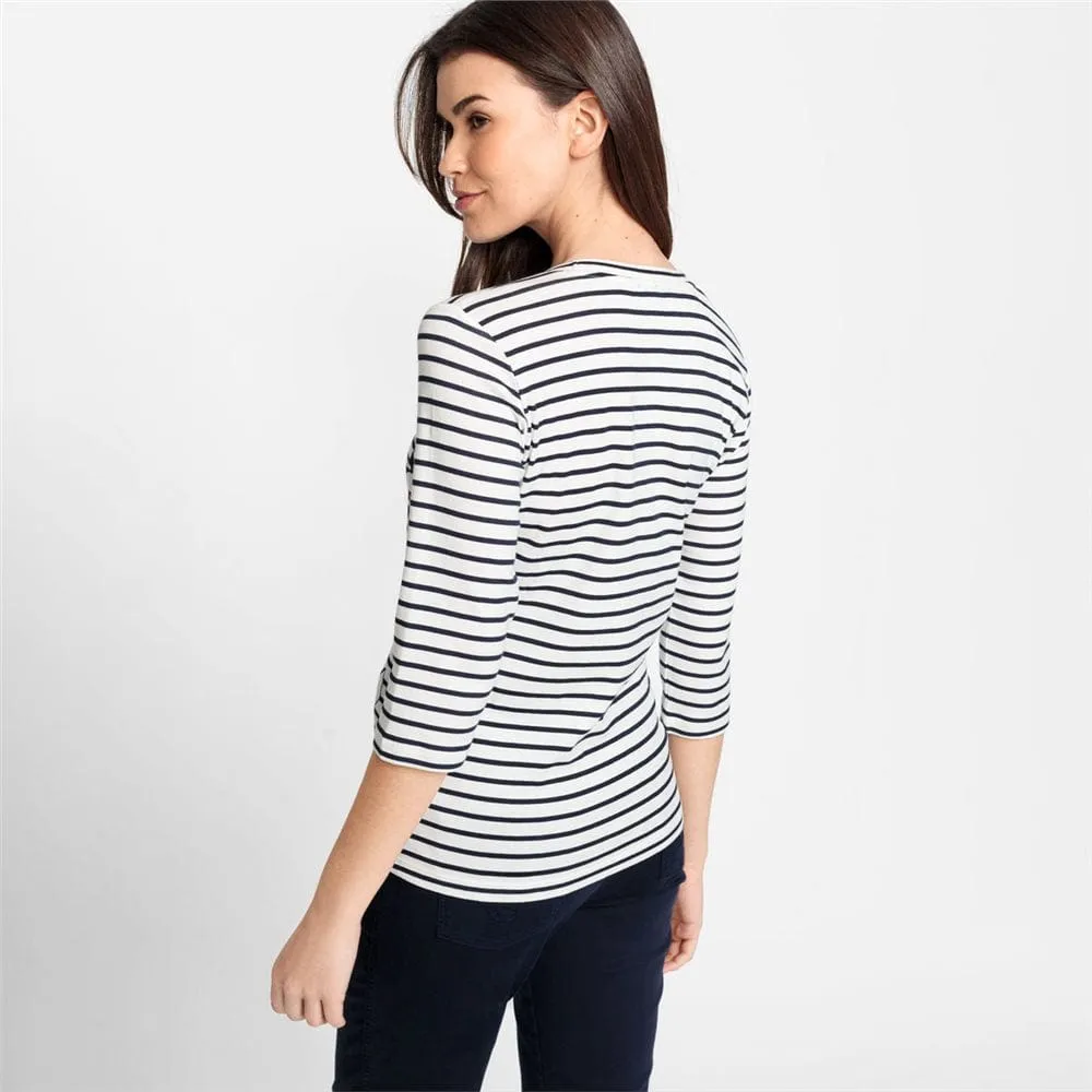 Top With Flower And Navy Stripes In Edda Fit