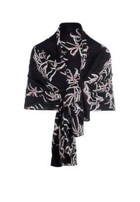 Travel Silk Wrap in Black Spider Lily