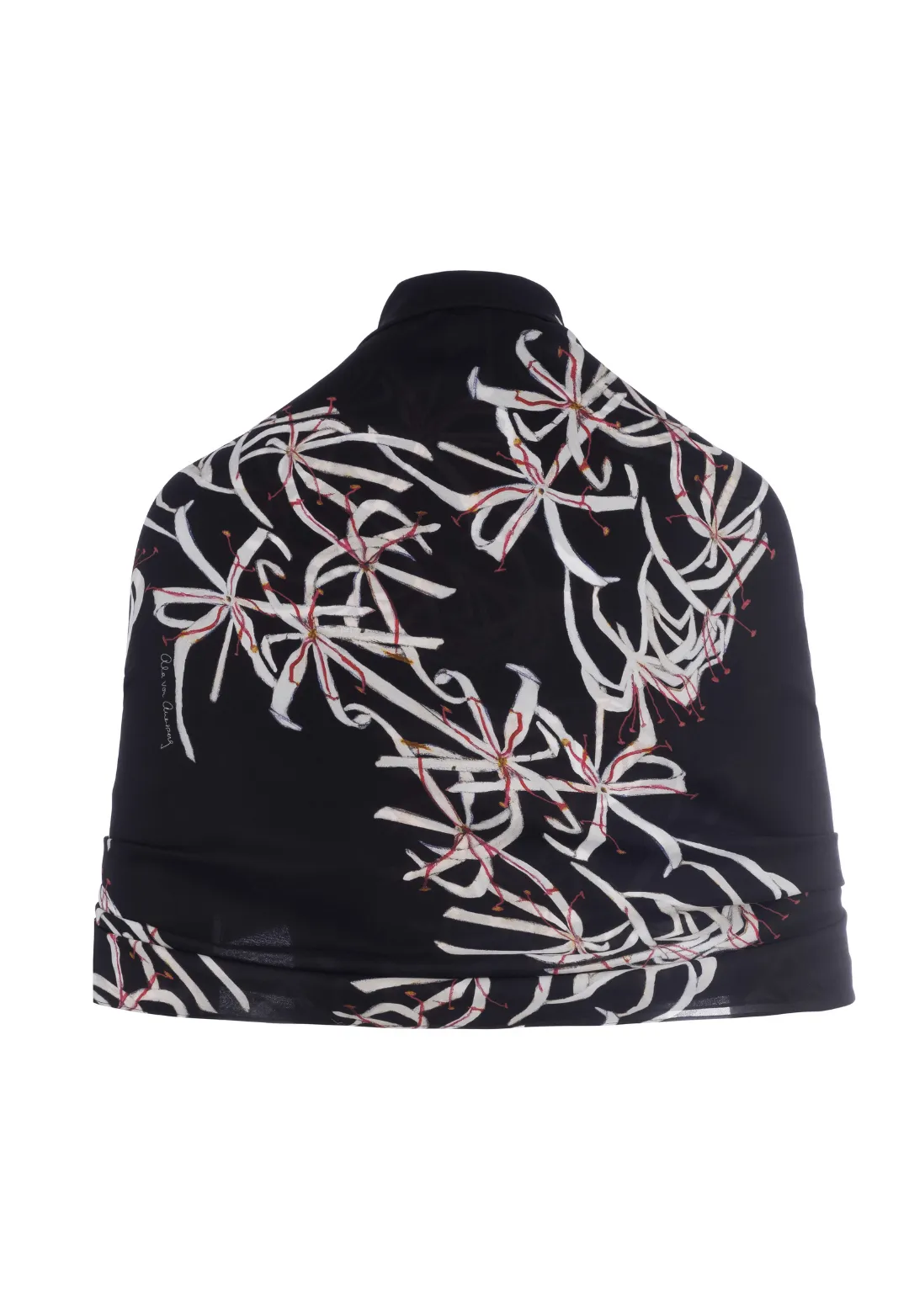 Travel Silk Wrap in Black Spider Lily