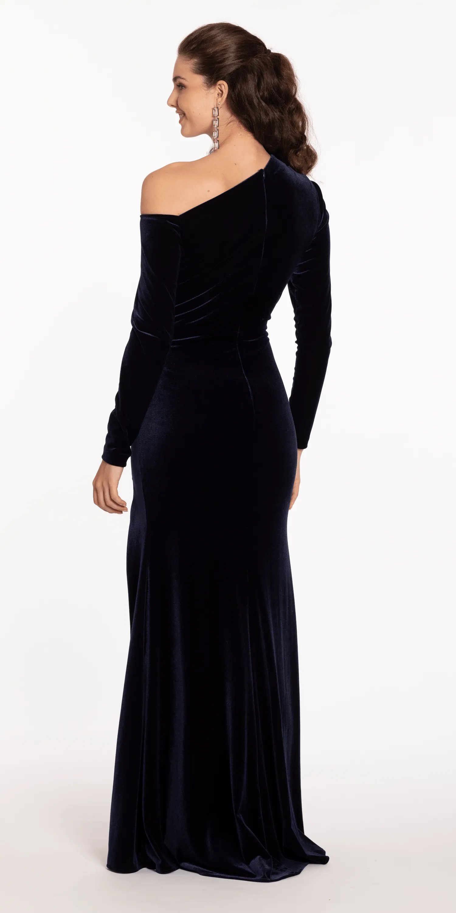 Velvet One Shoulder Long Sleeve Trumpet Dress