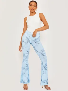 Villy Tie-Dye Scrunch Back Flared Slinky Trousers In Blue